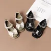 Children Fashion Girls Shallow Leather Shoes Bear Versatile Color Matching Korean Style Pearls Kids PU Spring 240314