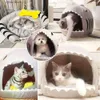 Camas para gatos Muebles Gato y cachorro Luces para mascotas Dibujos animados en forma de tiburón Cálido y seguro Cama para mascotas Tienda de campaña Conveniente Cama para gatos Pequeño gato y cachorro Cesta Mat Y240322