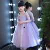 Girl Dresses 1-14Y Christmas Violet Lace Girls Wedding Dress Flower Bead Half Sleeve Prom Formal First Communion Gown