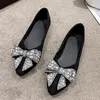 Casual Shoes Flats For Women 2024 Loafers Woman Barefoot Comfortable Sweet Black Pointed Toe Bowknot Rhinestone Low