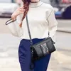 Shoulder Bags 2024 Genuine Leather Women Black Rivet Tassel Female Solid Colour Casual Handbags