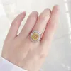 Cluster Rings 100% 925 Sterling 6 9MM Silver Emerald Cut Citrine Created Gemstone For Women Wedding Bands Engagement Ring284S