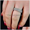 Cluster Rings senaste design Creative Luxury Diamond Jewelry Women 925 Sterling Sier Natural White Sapphire Three Rows förlovningsring D DHIYP