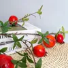 Decorative Flowers Simulated 6-head Pomegranate And Persimmon Fruit Branches Lucky Bucket Accessories With Leaves