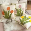 Fodera per cuscino Lavabile Ricamo su un lato A prova di polvere 45x45 cm Tulip Flower Ricamo Divano Custodia Home Decor