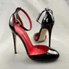 Dress Shoes Ankle Strapy Buckle Black Women Pumps Round Toe High Heel Party Pointy Ladies Wedding Big Size 33-45