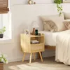 SUPERJARE Charging Station and Shaped Decorative Drawers, Rattan Solid Wood Legs, Bedside Table with Open Storage Space, Suitable for Bedrooms, Living Rooms,