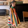 Mädchen Kleider Sommer Kinder Mädchen Süße Prinzessin Party Kleid Koreanischen Stil Ärmellose Kinder Farbige Gestreiften Druck Puffy