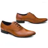 Dress Shoes Large Size EUR45 Brown Tan / Black Mens Genuine Leather Oxford Business Male Wedding