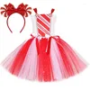 Girl Dresses Red White Girls Christmas Candy Cane Tutu Dress Outfits Glittery Mrs Santa Claus Costume For Kids Year Xmas Party