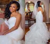 2019 Stunning Wedding Dresses Arabic Dubai Bridal Gowns Tiered Skirts Mermaid Vestido De Novia Sweetheart with Beads Court Train B7343423