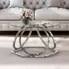 O&K FURNITURE Glass Modern Sier Living Room Table with Frame, Circular Coffee Table, Suitable for Home and Office, Chrome Finish, 1 Piece