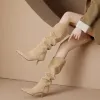 Boots FEDONAS Elegant Women KneeHigh Boots Autumn Winter Thin High Heels Pointed Toe Mature Cow Suede Leather Office Lady Shoes Woman