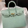 Cuir véritable BK Sac à main américain Alligator Skin Bk25 Manuel complet pour femmes Cousu à la main Fil de cire Portable Fourre-tout de luxe Sacs à bandoulière