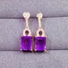 Boucles d'oreilles en peluche Natural Real Amethyst Drop Bringle Rectangle Style 925 Sterling Silver 6 8 mm 1.6ct 2pcs Gemstone Fine bijoux x231039