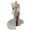 Paillettes scintillantes sexy sirène robes de bal coloré pailleté une épaule à manches longues Pageant robe de soirée 2022 élégant robe de gala