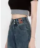 Jeans a gamba larga ad alta vita Donne Spring and Autunno Esplosive Stretta tubo dritto Sciio Nuovi pantaloni slumping slouch