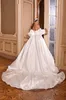 Luxurious Satin Sweetheart Ball Gown Wedding Dress Off Shoulder Puff Sleeves Beading Embroidery Appliques Lace princess Bridal Gowns
