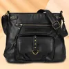 Shoulder Bags Vintage Messenger Bag Women Soft Leather Crossbody Multi-pocket Multi-function Solid Color Retro For Street Travel