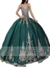 Glitter Mexican Quinceanera Dresses Gold Appliques Green Sweet 15 Prom Gown With Cape Bead Ruched Ball Gown Vestidos de XV anos1818779