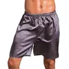 Vêtements de nuit pour hommes hommes soyeux décontracté maison vêtements de nuit imitation soie satin pyjamas shorts pyjamas pantalons sommeil bas couleur unie