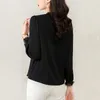 Damesblouses Sexy Borduren Zwart Shirt Voor Vrouwen Elegante V-hals Lange Mouw Mode Zijden Blouse 2024 Lente Vrouwelijke Stijl Tops