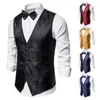 Men's Vests Stage Show Suit Vest With Bow Tie Printed Single-breasted V-neck Slim Fit Double Breasted Dress For Men