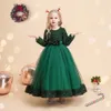 Robes de Noël vertes pour filles hiver à manches longues enfants fête princesse Costume 414 ans paillettes solide élégant robes de noël 240318