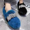 Casual Shoes Purple Women Winter Warm Fur Flats Crystal Decor Mink Loafers Espadrilles Ladies Walking Designer Moccasins
