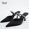 TRAF noir Slingback talons sandales femme chaussures printemps été chaussures à talons pointe talons hauts femmes pompes dames élégantes à talons 240313