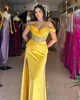 Sexig gul mantel prom klänning spaghetti ben kroppsformella aftonklänningar eleganta klänningar för speciella tillfällen lår split satin mantel de soiree