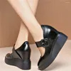 Dress Shoes Ankle Strap Mary Janes Women Genuine Leather Wedges High Heel Pumps Female Platform Oxfords Casual Trainers