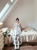 Casual Dresses Loose White Long Summer Dress 2024 Women Floor-Length Floral Print Slip Sexy Backless Thin Strap Beach