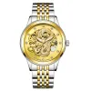 Tevise Luxury Golden Dragon Design Mens Watches Rostfritt stål skelett Automatiskt mekanisk klocka Vattentät hane Clock298g