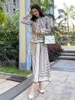 Chiffon Shirt Skirt Womens Matching Sets Summer Striped Slim Long Sleeve Suit ONeck Elegant Clothing YCMYUNYAN 240309