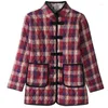 Trenchs de femmes Manteaux d'hiver Veste rembourrée en coton Femmes 2024 Lâche Mode Bobine Boucle Stand-Up Collier Manteau Patchwork Plaid Vêtements d'extérieur Femme