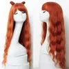 Synthetic Wigs Orange Loose Curly Wave Wig With Neat Bangs Heat Resistant Fiber Hair 24 Inch Long Glueless Fl Hine None Lace Drop Deli Dhxgu