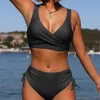 Designer Mimage de bain Femme Bikini Ensembles Hot Sells Sclit Twist Wrap avec Lace Up Hollow Out Bikini Couleur solide sexy