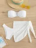 Costumi da bagno da donna 3 pezzi Bikini Set da donna Solido anello bianco collegato a fascia costume da bagno push up 2024 Costume da bagno da spiaggia gonna Biquini