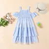 Vestidos de menina crianças meninas verão princesa casual malha retalhos ombro frio vestido de festa linha a