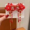 Haaraccessoires Bloem Kinderen Rode Haarspeld Doek Kwastje Oude Stijl Meisje Strik Chinese Jaar Hoofddeksels Baby