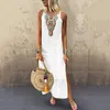 Casual Dresses Stylish Bar Women Long Dress Vintage Boho Printed Sleeveless V-Neck Maxi Ladies Split Hem Baggy Kaftan Vestidos