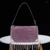 Sacos de noite Long Tassel Bolsa de Ombro Bling Party Mulheres Underarm Sling Strass Bolsas 2024 Tendência Mulher Luxo