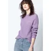 Jeans roxo outono e inverno novo nicho francês zv feminino gancho flor oco cashmere sólido roxo dividir camisola de malha