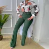 Women's Two Piece Pants Elegant Printed Sets Women Casual Stand Collar Long Sleeve Button Shirt And Wide Leg Set With Belt Office Outfit