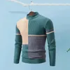 メンズセーター高弾性トップカラーブロックニットセーターと半分の襟付きスリムフィットの暖かさ
