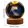 Figurines décoratives boule de cristal 3D, ornements avec Base en bois, cadeau d'anniversaire créatif lumineux pour amis