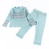 Kläderuppsättningar 2024 Baby Top Pants Fall Autumn Winter Ribbed Cotton Outfit Family Matching Clothes Boy Girls Långärmning Skjorta