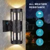 HENOSEHT Outside Up and Down Sconce 2 Pack, Dusk to Dawn Aluminum Cylinder Lights Fixtures, E26 Base Waterproof Wall Lamps for Porch Patio Door,matte Black II