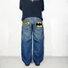 Streetwear Jeans Y2K Hip Hop Bat Bat Graphic rétro Blue Baggy Jeans Pantalons Mens HARAJUKU Gothic High Waist Lam Le jambe Pantalon 240319